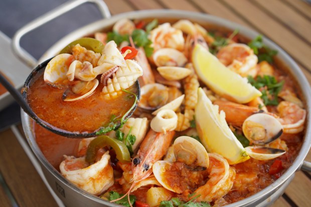 Caldeirada de Peixe brings together the catch of the day, fresh seasonal vegetables, and aromatic spices, simmered in a rich broth.